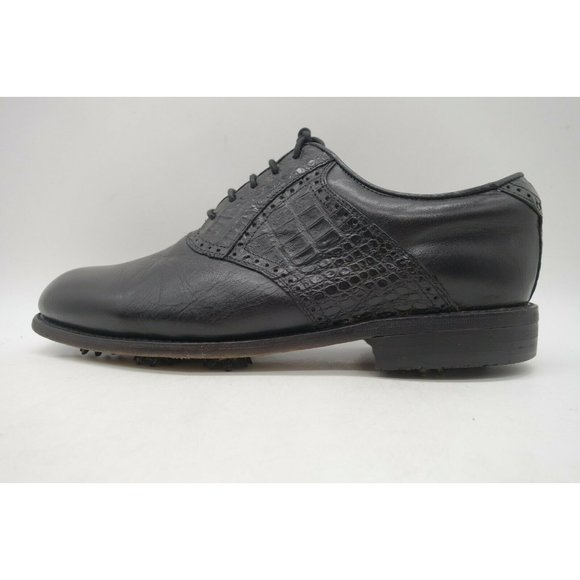 RARE Justin Black Exotic Caiman Crocodile Vintage Golf Saddle Shoes Men\'s 10.5 D main image 10